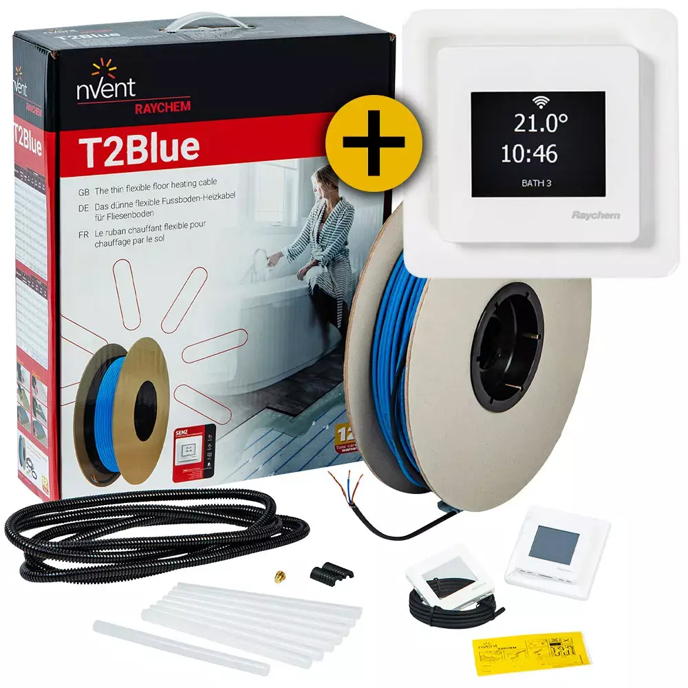 Przewód grzejny do elektrycznego ogrzewania akumulacyjnego T2Blue-10 W/m - długość 160 m, moc 1600 W, z termostatem R-SENZ-WIFI
